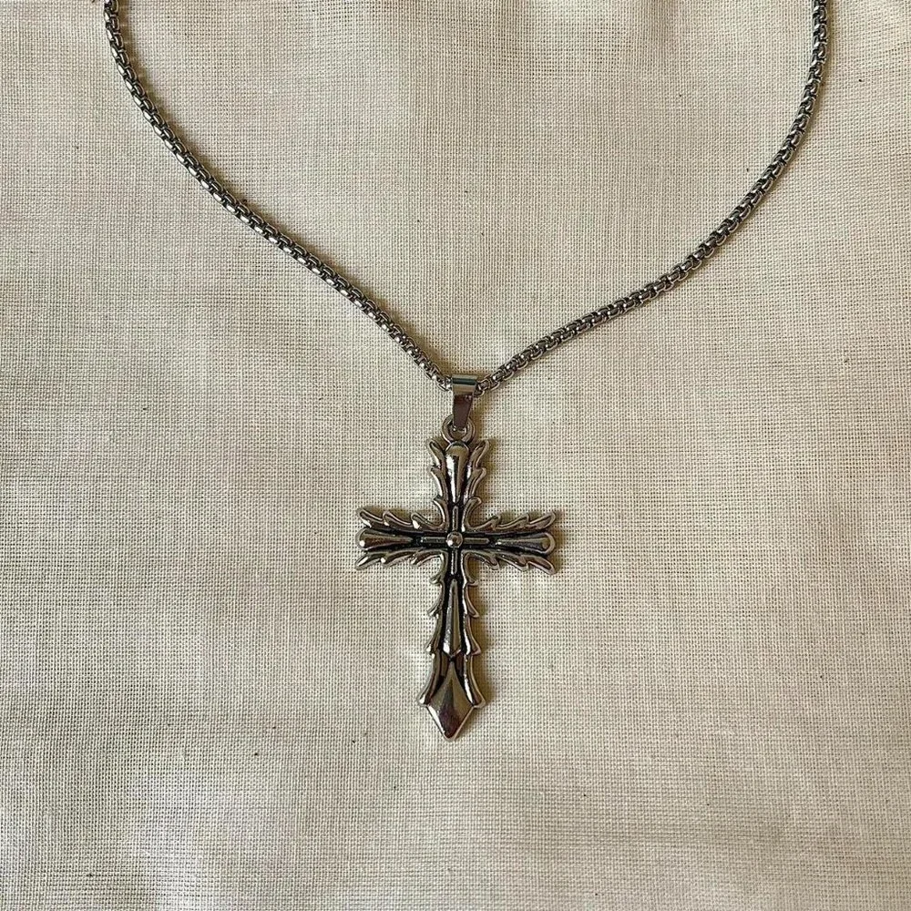 y2k grunge silver cross pendant necklace
